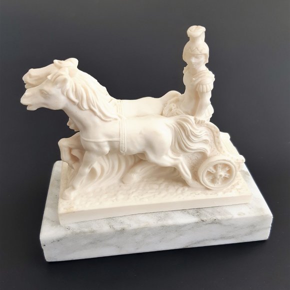 VTG Alabaster Marble Statue Figurine Roman Warrior Chariot Horse Italy Signed - Picture 5 of 12